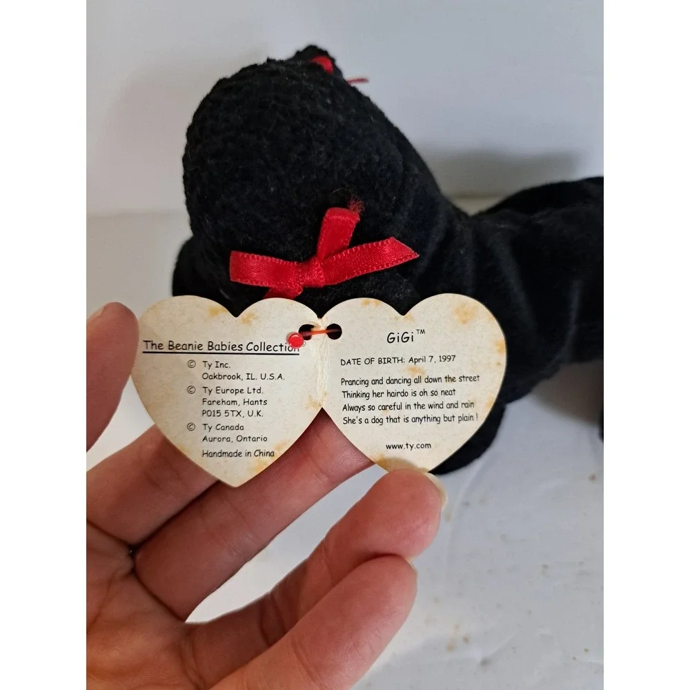 Vintage TY 1997 GiGi the Black Poodle Dog Beanie Baby With Tags 6 in long‎